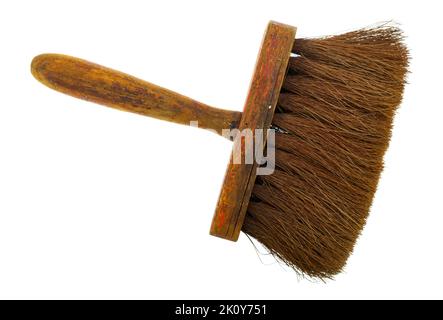 Top view of a vintage paste brush for wallpapering isolated on a white background. Stock Photo