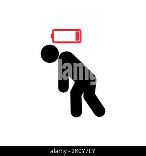 Tired person icon, fatigue or exhausted, lack battery energy, low charge, burnout workplace, stress, thin line symbol on white background - editable s Stock Vector