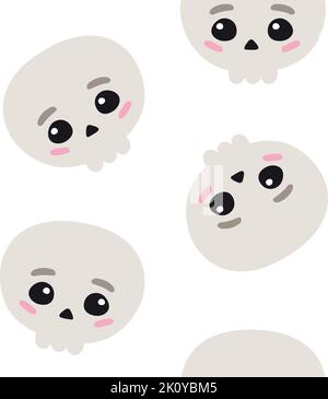 Vector seamless pattern of flat kawaii skull Stock Vector
