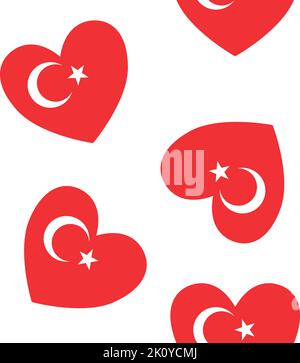 Vector seamless pattern of Turkey flag heart Stock Vector