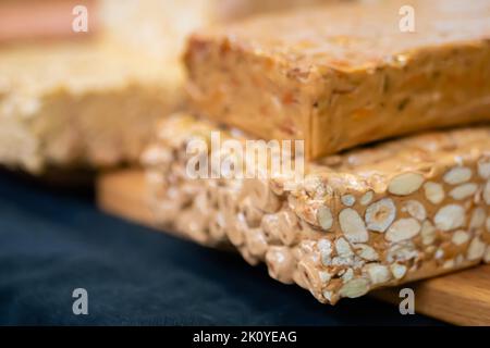 Sherbet with nuts on counter at summer local food market Stock Photo