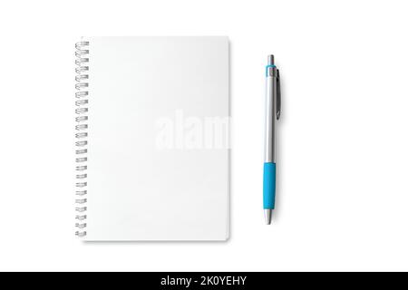 Notebook blank with pen isolated on white background included clipping path. Stock Photo