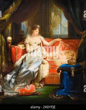 The Empress Marie-Louise of Austria (1791-1847) Watching Over the Sleeping King of Rome (Napoleon II (1811-1832)), portrait painting in oil on canvas by Workshop of Joseph Franque, circa 1811 Stock Photo