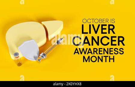 Liver Cancer awareness month is observed every year in October, cancer can sometimes start in liver or spread from another organ. 3D Rendering Stock Photo