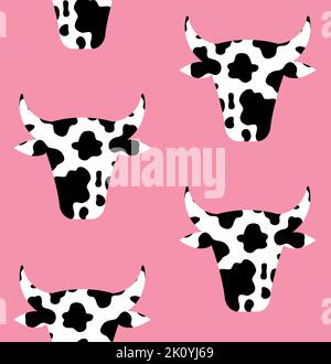 Vector seamless pattern of cow head with cow print Stock Vector