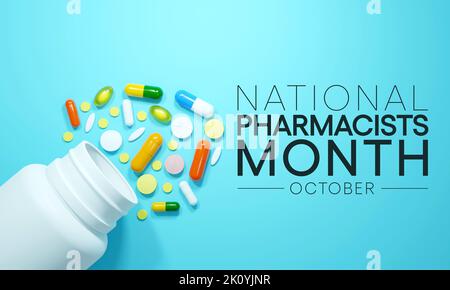 National Pharmacists month is observed every year in October, to recognize pharmacists contributions to health care and share the positive impact Stock Photo