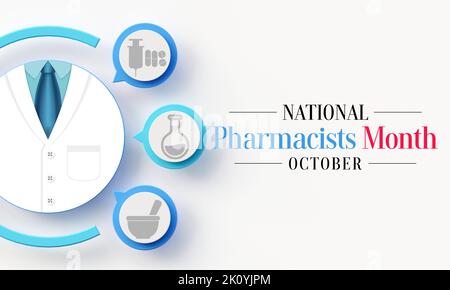 National Pharmacists month is observed every year in October, to recognize pharmacists contributions to health care and share the positive impact Stock Photo