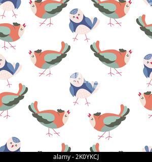 Colorful birds seamless pattern. Exotic birds in different print poses. Vector illustration Stock Vector