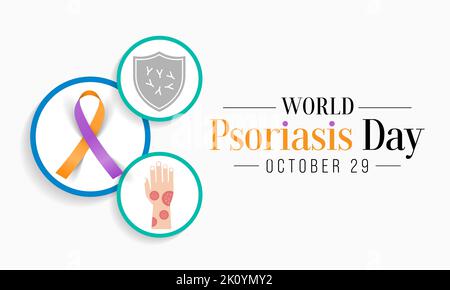 World Psoriasis day is observed every year on October 29, it is a skin condition that causes red, flaky, crusty patches of skin Stock Vector