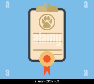 Document for pet. Dog or cat paw print. Medical certificate for travel with dog or cat logo design. Pet award sign vector design and illustration. Stock Vector