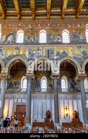 Monreale, Italy - July 8, 2020: Interior shot of the famous cathedral Santa Maria Nuova of Monreale near Palermo in Sicily, Italy Stock Photo