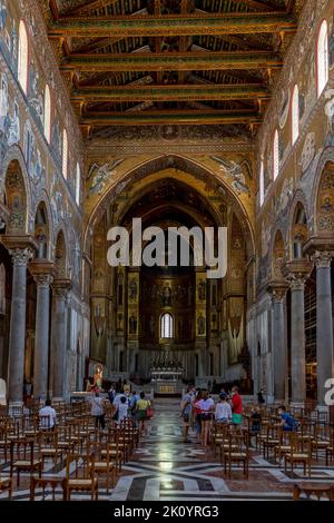 Monreale, Italy - July 8, 2020: Interior shot of the famous cathedral Santa Maria Nuova of Monreale near Palermo in Sicily, Italy Stock Photo