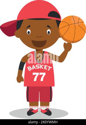 Cute cartoon vector illustration of a black or african american male basketball player. Stock Vector