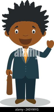 Cute cartoon vector illustration of a black or african american male businessman. Stock Vector