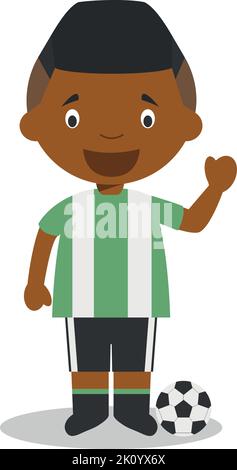Cute cartoon vector illustration of a black or african american male football player. Stock Vector