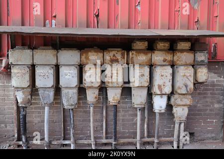 an old electrical distribution board at an industrial monument Stock Photo