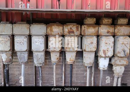 an old electrical distribution board at an industrial monument Stock Photo