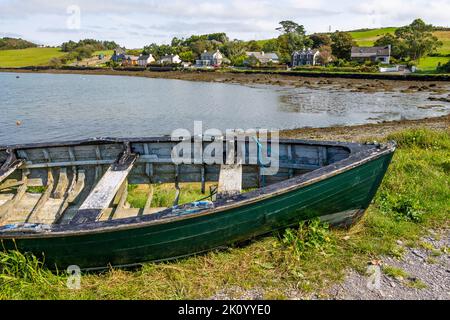 Wooden Boat Shipwreck or Ship Wreck on Tidal Creek Foreshore Stock Photo