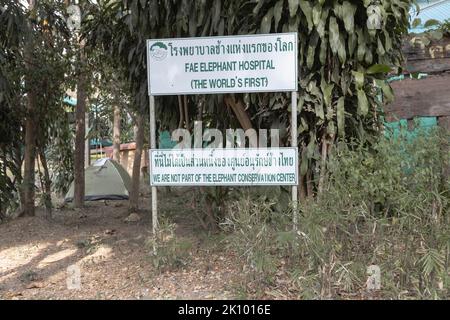 Lampang, Thailand. 12th Jan, 2022. Entrance to the Friends of the Asian Elephant hospital. The Friends of the Asian Elephant hospital, in northern Thailand, is the first elephant hospital in the world. Since 1993 it has treated elephants with ailments ranging from eye infections to landmine injuries. (Photo by Ana Norman Bermudez/SOPA Images/Sipa USA) Credit: Sipa USA/Alamy Live News Stock Photo