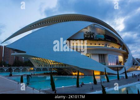 El Palau de les Arts Reina Sofia, Opera House, at City of Arts and Sciences in Valencia, Spain at dusk in September Stock Photo