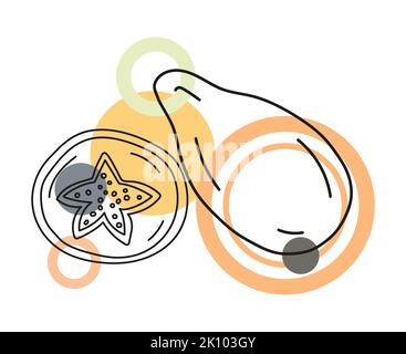 Outline vector illustration of a papaya with pits, abstract color in the form of a spots. Stock Vector