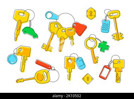 Intercom keys and keyholes - line design style illustration set Stock Vector