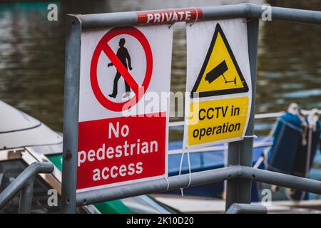 No pedestrian access sign near cctv Stock Photo