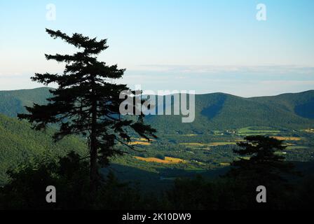 A view of the Berkshire Mountains extends to the horizon as seen from the top of Mount Greylock, the highest point in Massachusetts Stock Photo
