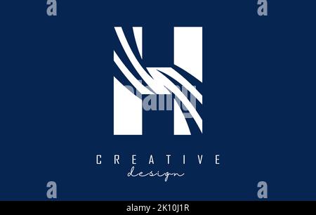 White letter H logo with leading lines and negative space design. Letter with geometric and creative cuts design. Vector Illustration with letter. Stock Vector