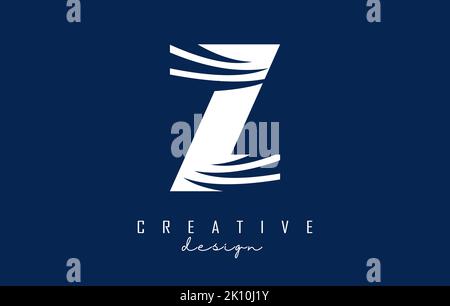 White letter Z logo with leading lines and negative space design. Letter with geometric and creative cuts design. Vector Illustration with letter. Stock Vector