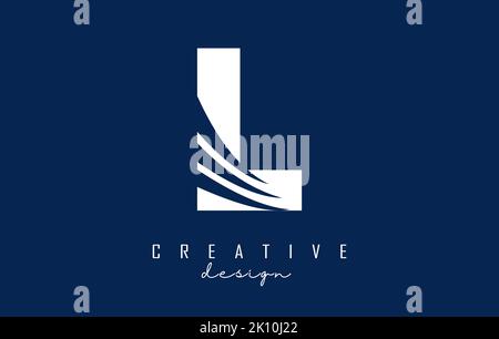 White letter L logo with leading lines and negative space design. Letter with geometric and creative cuts design. Vector Illustration with letter. Stock Vector