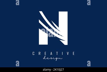 White letter N logo with leading lines and negative space design. Letter with geometric and creative cuts design. Vector Illustration with letter. Stock Vector