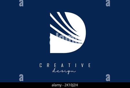 White letter D logo with leading lines and negative space design. Letter with geometric and creative cuts design. Vector Illustration with letter. Stock Vector