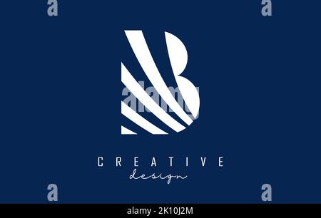 White letter B logo with leading lines design. Letter with geometric and creative cuts design. Vector Illustration with letter. Stock Vector