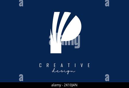 White letter P logo with leading lines and negative space design. Letter with geometric and creative cuts design. Vector Illustration with letter. Stock Vector