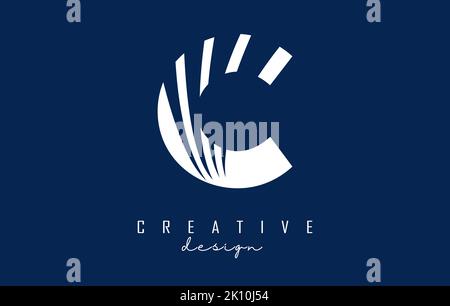 White letter C logo with leading lines and negative space design. Letter with geometric and creative cuts design. Vector Illustration with letter. Stock Vector