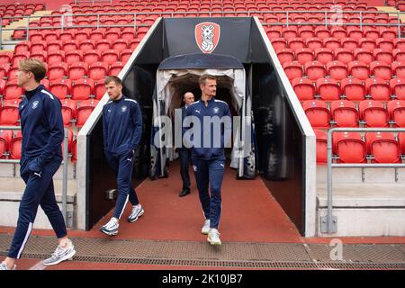 Blackpool players arrives ahead of the Sky Bet Championship match Rotherham United vs Blackpool at New York Stadium, Rotherham, United Kingdom, 14th September 2022 (Photo by Craig Thomas/News Images) in, on 9/14/2022. (Photo by Craig Thomas/News Images/Sipa USA) Credit: Sipa USA/Alamy Live News Stock Photo