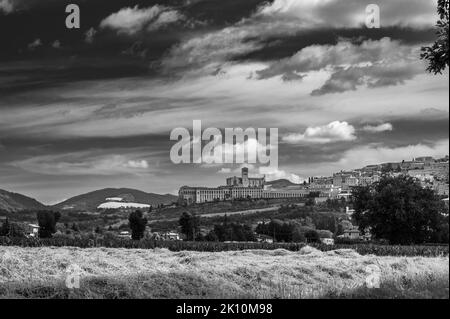 Assisi, a journey through history and religion. Black and white Stock Photo