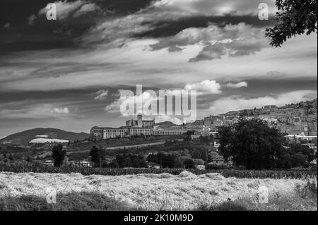 Assisi, a journey through history and religion. Black and white Stock Photo