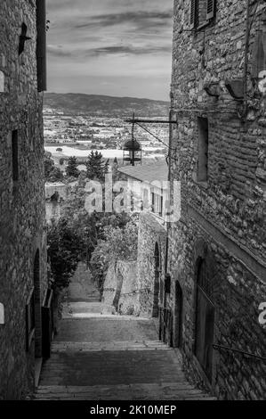 Assisi, a journey through history and religion. Black and white Stock Photo