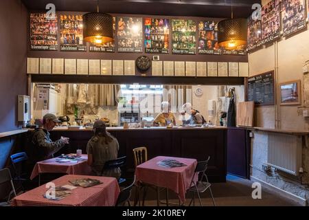 Chesil Theatre, the bar area of the small theatre in the former 12th century church of St Peter Chesil, a listed building in Winchester, Hampshire, UK Stock Photo