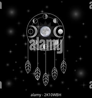 Silver Triple Goddess dreamcatcher with moon phases Stock Photo