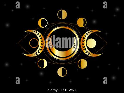 Triple moon goddess of fertility Wiccan and pagan symbol gold Stock Photo