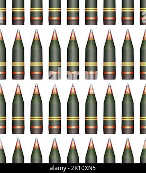 Seamless pattern of an artillery projectile shell Stock Vector