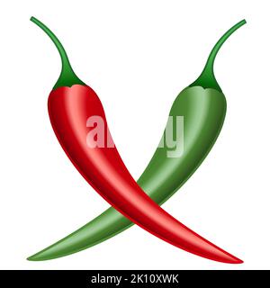 Illustration of red and green chili peppers Stock Vector