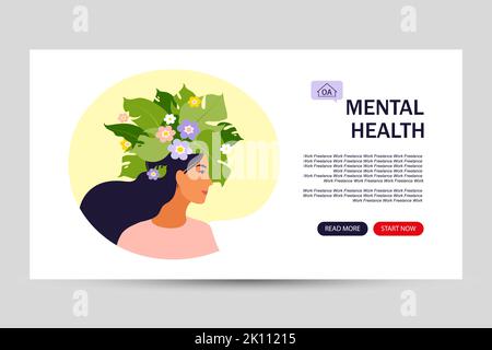 Mental health landing page template concept. Flat. Vector illustration. Stock Vector