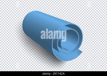 Rolled Yoga mat icon on transparent. Fitness equipment for regular home cardio and stretch training, sport activity and studio cardio exercise. Foam o Stock Vector