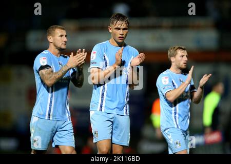 Coventry City’s MCallum Doyle applauds supporters following the Sky Bet Championship match at Kenilworth Road, Luton. Picture date: Wednesday September 14, 2022. Stock Photo