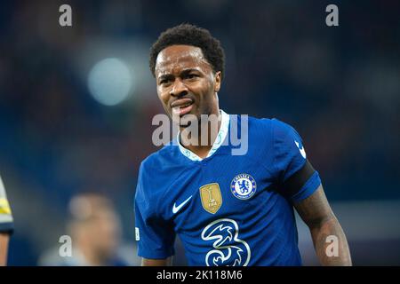 London, UK. 14th Sep, 2022. Raheem Sterling of Chelsea during the UEFA Champions League group stage match between Chelsea and RB Salzburg at Stamford Bridge, London, England on 14 September 2022. Photo by Salvio Calabrese. Editorial use only, license required for commercial use. No use in betting, games or a single club/league/player publications. Credit: UK Sports Pics Ltd/Alamy Live News Stock Photo