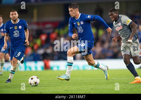 London, UK. 14th Sep, 2022. Kai Havertz of Chelsea during the UEFA Champions League group stage match between Chelsea and RB Salzburg at Stamford Bridge, London, England on 14 September 2022. Photo by Salvio Calabrese. Editorial use only, license required for commercial use. No use in betting, games or a single club/league/player publications. Credit: UK Sports Pics Ltd/Alamy Live News Stock Photo